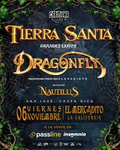 Concierto único con Tierra Santa y Dragonfly en El Mercadito, La California, San José, con banda invitada Nautilus.