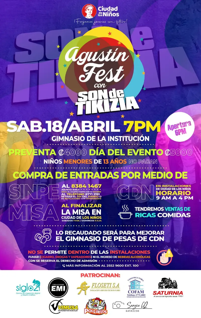 Que hacer hoy en Costa Rica: Gran fiesta bailable con Son de Tikizia para disfrutar en familia y apoyar una causa en Ciudad de los Niños.