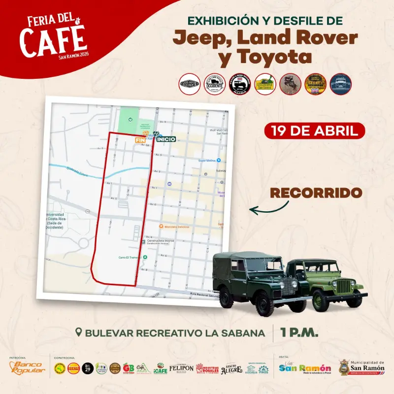 Que hacer hoy en Costa Rica: Exhibición y desfile de vehículos 4x4 Jeep, Toyota y Land Rover en San Ramón.