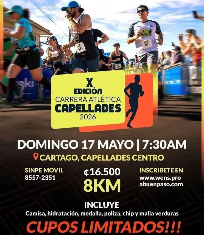 Que hacer hoy en Costa Rica: Participá en la carrera de 8 km en Capellades y apoyá una causa benéfica.