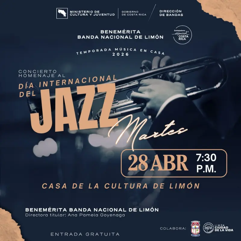Disfrutá un concierto especial de jazz en vivo con la Banda Nacional de Limón.