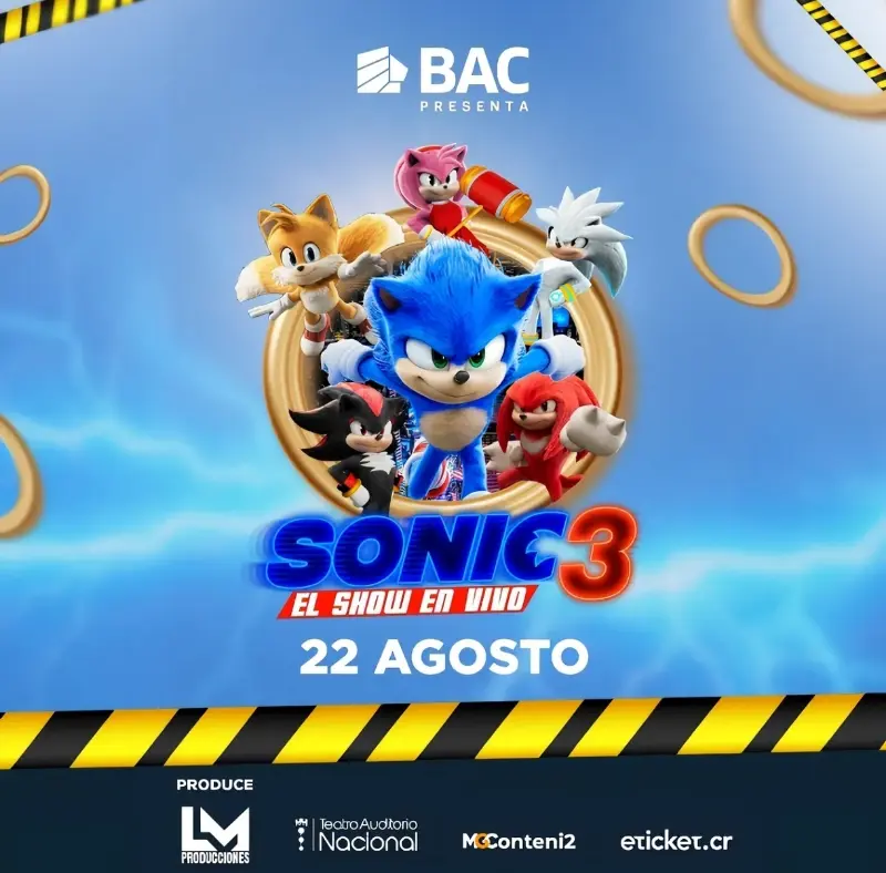 Que hacer hoy en Costa Rica: Un espectáculo en vivo para disfrutar en familia junto a Sonic y sus amigos.