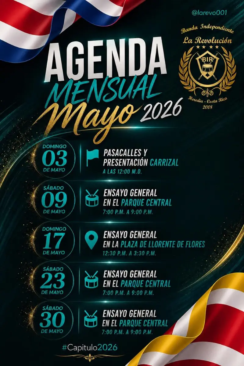 Que hacer hoy en Costa Rica: Disfrutá pasacalles, presentaciones y ensayos abiertos de la Banda Independiente La Revolución durante mayo.