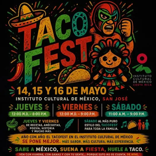 Que hacer hoy en Costa Rica: Disfrutá TacoFest 2026 con tacos, cultura mexicana, música y ambiente familiar en San José.