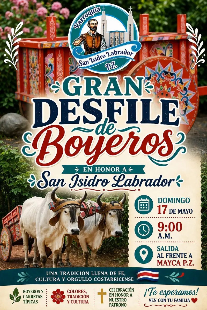 Viví el tradicional desfile de boyeros en Pérez Zeledón con carretas típicas, cultura y fe costarricense.