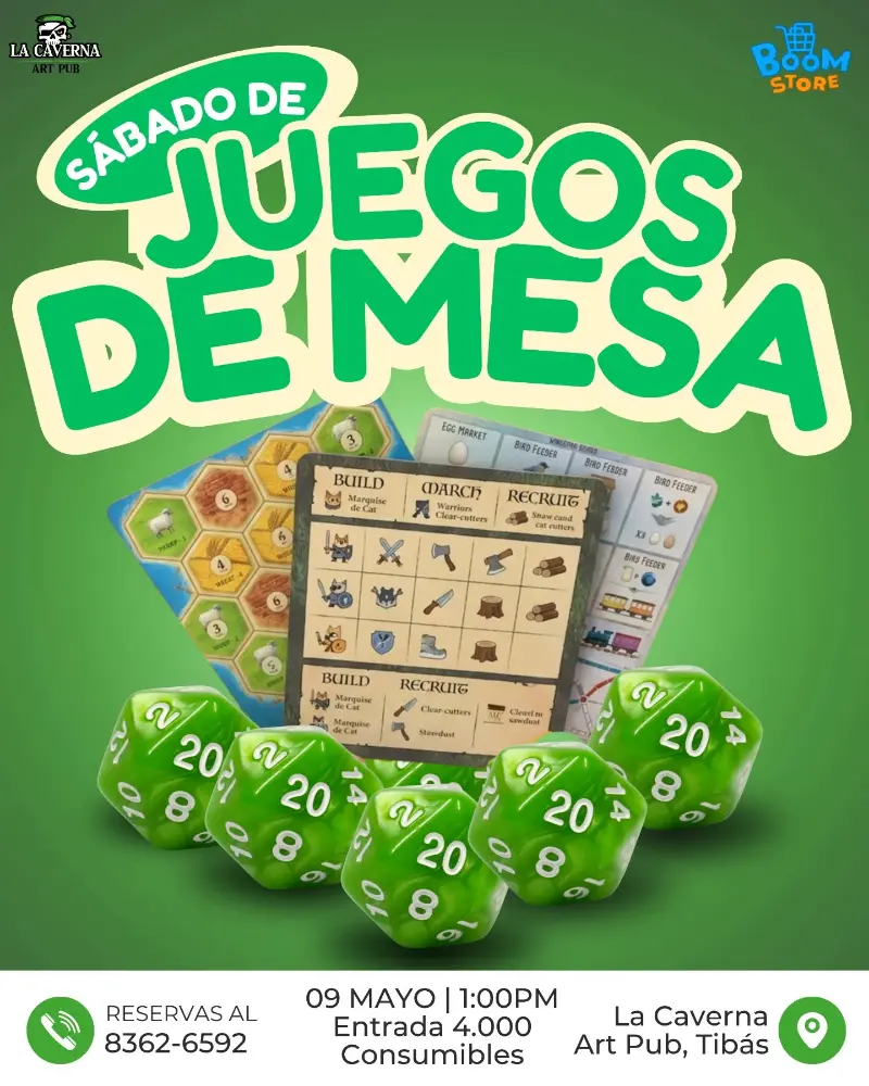 Disfrutá una tarde de juegos de mesa en La Caverna Art Pub con entrada consumible.