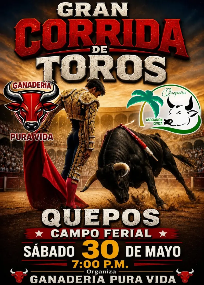 Que hacer hoy en Costa Rica: Disfrutá una emocionante corrida de toros con monta, comida y ambiente familiar en Quepos.