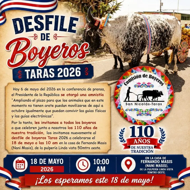 Que hacer hoy en Costa Rica: Celebra los 110 años de tradición en el Desfile de Boyeros Taras 2026 con carretas típicas y cultura costarricense.