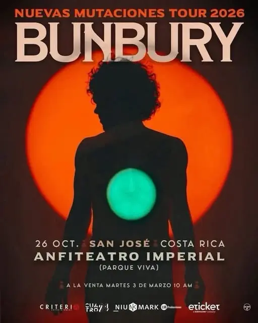 Que hacer hoy en Costa Rica: Enrique Bunbury regresa a Costa Rica con su gira “Nuevas Mutaciones Tour 2026” en el Anfiteatro Imperial de Parque Viva.