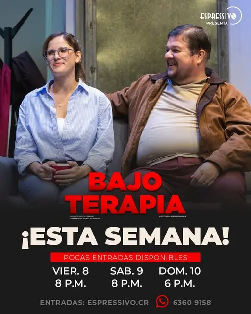 Que hacer hoy en Costa Rica: Disfrutá la comedia “Bajo Terapia”, una obra que mezcla humor y reflexión en una experiencia teatral recomendada por el público.