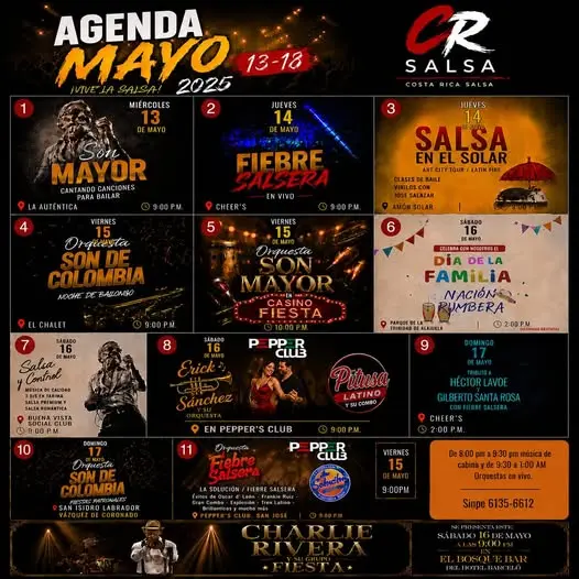 Que hacer hoy en Costa Rica: Disfrutá de una semana llena de salsa, conciertos, fiestas y música en vivo con la Agenda Salsera CR en diferentes puntos de Costa Rica.