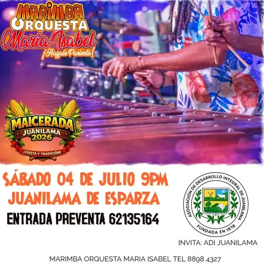 Que hacer hoy en Costa Rica: Disfrutá de una noche llena de música y tradición con la Marimba Orquesta María Isabel durante la Maicerada Juanilama 2026.