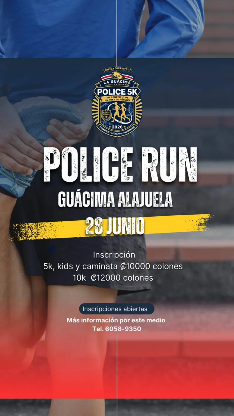 Que hacer hoy en Costa Rica: Participá en la Police Run Guácima 2026 con categorías 5K, 10K, caminata recreativa e infantil en Parque Viva.