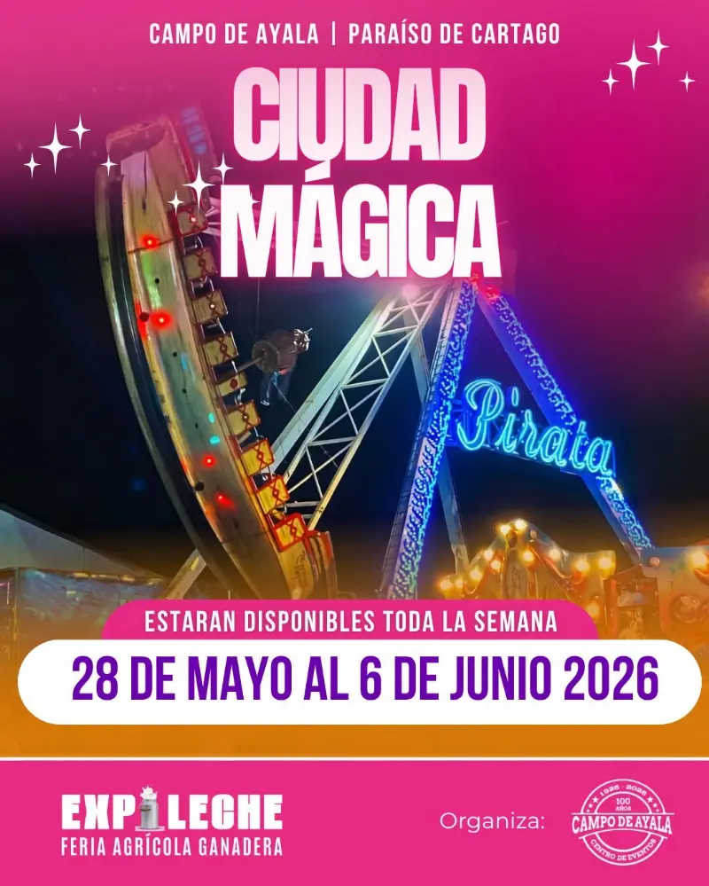 Que hacer hoy en Costa Rica: Disfrutá de juegos mecánicos y diversión familiar en Ciudad Mágica durante Expo Leche 2026 del 28 de mayo al 6 de junio.
