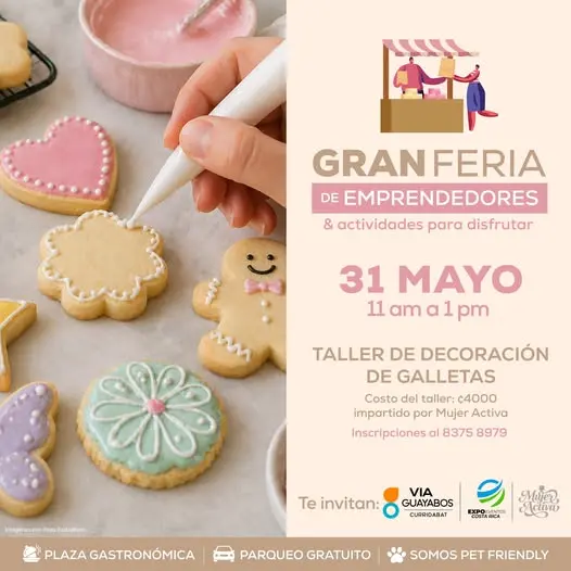 Disfrutá una feria de emprendedores y aprendé decoración de galletas este 31 de mayo en Vía Guayabos.