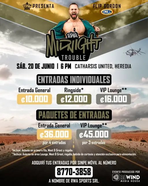 Que hacer hoy en Costa Rica: Viví una noche explosiva de lucha libre con Flip Gordon y campeonatos en disputa este junio en Heredia.