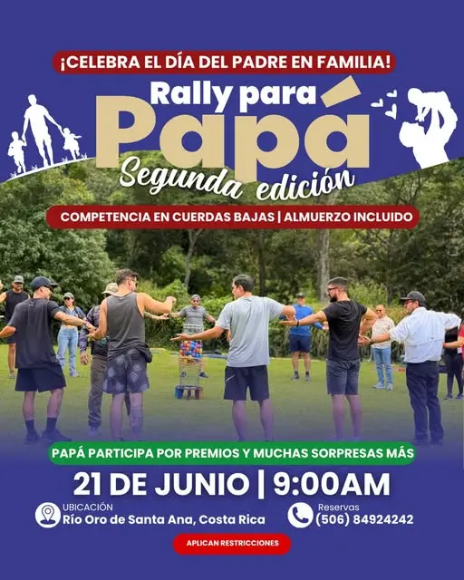 Que hacer hoy en Costa Rica: Celebrá el Día del Padre con una aventura familiar llena de retos, almuerzo y diversión al aire libre.