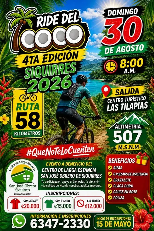 Que hacer hoy en Costa Rica: Disfrutá una aventura sobre ruedas en Siquirres con una ruta de 58 km y actividades a beneficio social.