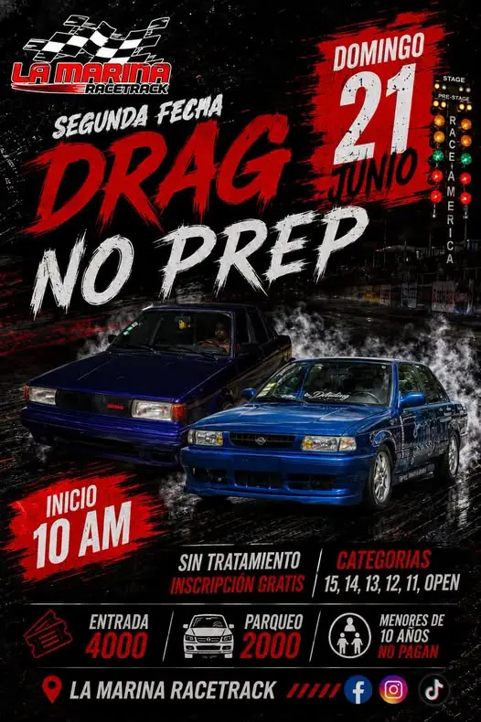 Que hacer hoy en Costa Rica: La Marina Racetrack recibirá la Segunda Fecha Drag No Prep con piques, categorías abiertas y un ambiente racing para toda la familia.