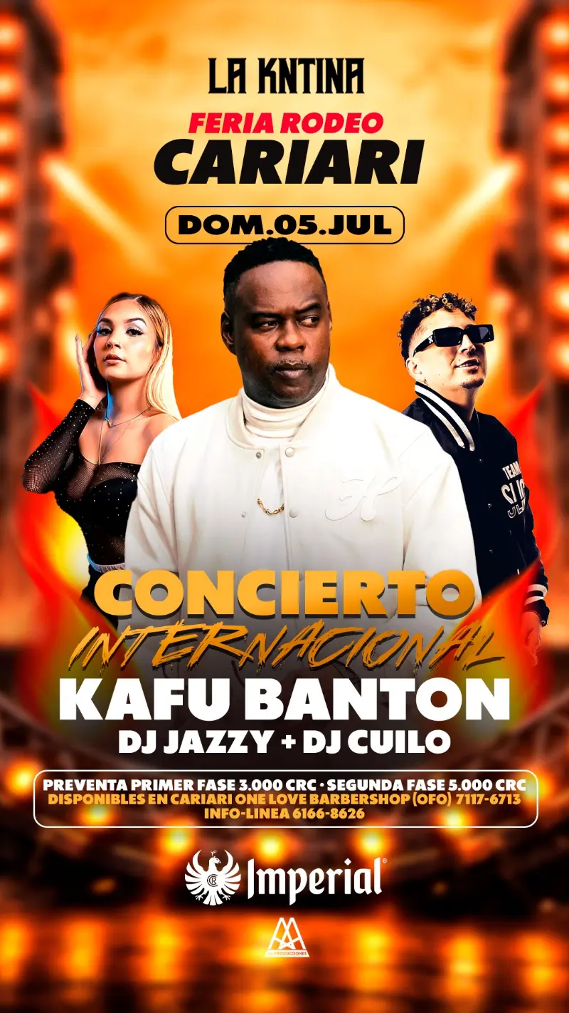 Que hacer hoy en Costa Rica: Concierto internacional de Kafu Banton acompañado por DJ Jazzy y DJ Cuilo durante la Feria Rodeo Cariari 2026.