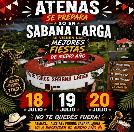 Que hacer hoy en Costa Rica: Tres días de tradición, ambiente taurino, música en vivo, comidas típicas y actividades para toda la familia en las Fiestas de Medio Año de Sabana Larga.