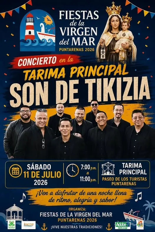 Que hacer hoy en Costa Rica: Disfrute de una noche llena de ritmo, alegría y sabor con el concierto de Son de Tikizia en la tarima principal de las Fiestas de la Virgen del Mar 2026.
