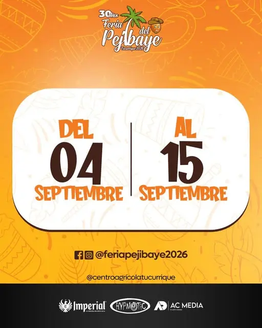 Que hacer hoy en Costa Rica: La tradicional Feria del Pejibaye celebra su 30 aniversario en Tucurrique con días llenos de música, alegría, gastronomía y tradiciones para toda la familia.