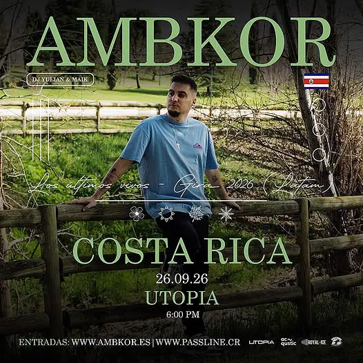 Que hacer hoy en Costa Rica: El artista español Ambkor llega a Costa Rica como parte de su gira 2026 para una noche especial llena de emociones, grandes éxitos y sus canciones más recientes.