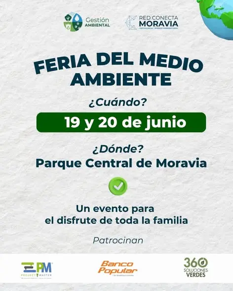 Que hacer hoy en Costa Rica: Disfruta de actividades recreativas, educativas y ambientales para toda la familia durante la Feria del Medio Ambiente en el Parque Central de Moravia.