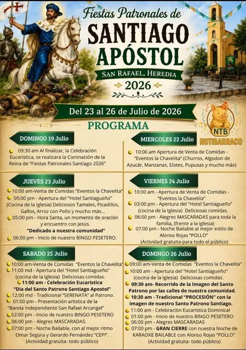 Que hacer hoy en Costa Rica: Viví las fiestas patronales de San Rafael de Heredia con misas, mascaradas, bailes y comidas típicas.