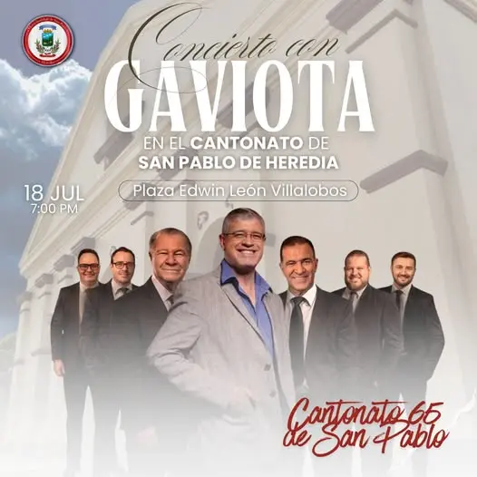 Que hacer hoy en Costa Rica: Celebrá el Cantonato 65 de San Pablo con un gran concierto de Gaviota en la plaza.