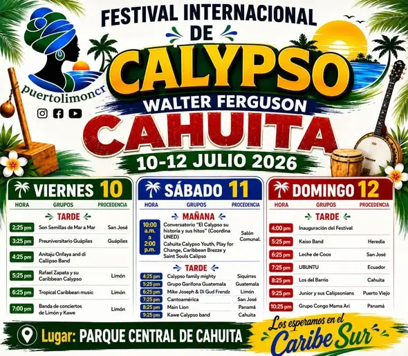 Que hacer hoy en Costa Rica: Tres días de calypso caribeño en vivo con artistas internacionales en el corazón de Cahuita.