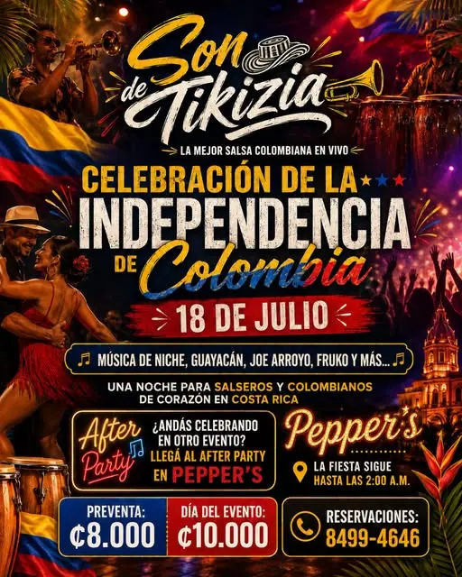 Que hacer hoy en Costa Rica: Noche de salsa colombiana en vivo con Son de Tikizia para salseros y colombianos de corazón en Costa Rica.