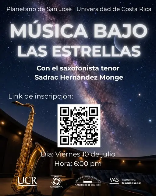 Que hacer hoy en Costa Rica: Concierto gratuito de saxofón tenor con Sadrac Hernández Monge en el Planetario de San José.