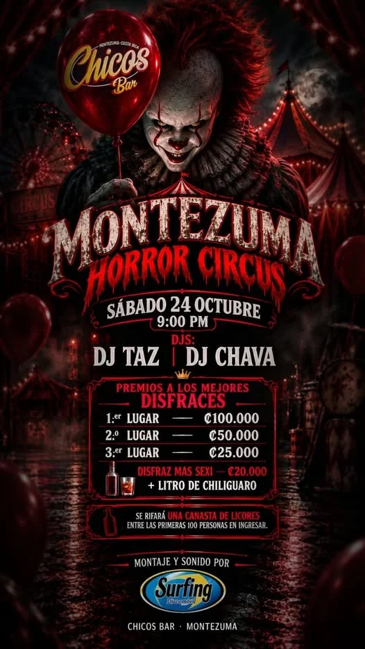 Fiesta de Halloween con DJs, concurso de disfraces y premios en Chicos Bar, Montezuma, el sábado 24 de octubre a las 9:00 p. m.