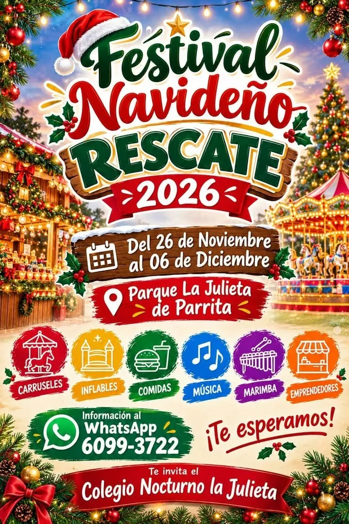 Evento navideño con carruseles, inflables, comida, música, marimba y emprendedores en Parque La Julieta de Parrita.