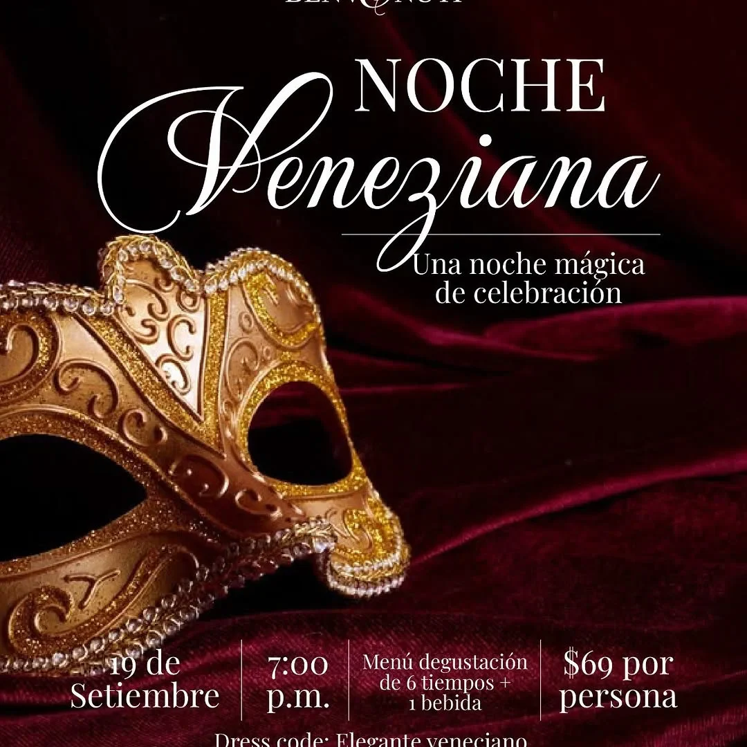 Velada inspirada en la magia de Venecia con cena especial de 6 tiempos y mascarada en Cartago.