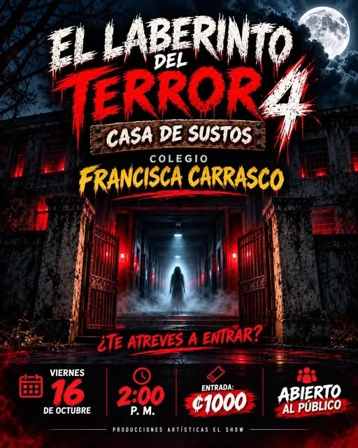 Casa de sustos en el Colegio Francisca Carrasco (Cartago) el viernes 16 de octubre; entrada ₡1.000 y apertura a las 2:00 p. m.