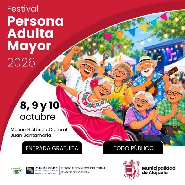 Evento gratuito en Alajuela con actividades de salud, cultura, recreación, emprendimiento y música para personas adultas mayores.