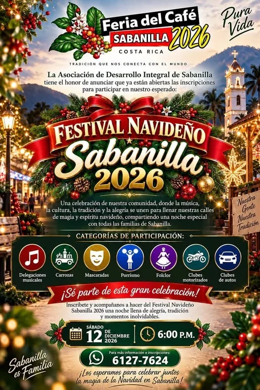 Evento navideño en Sabanilla con música, cultura, tradiciones y desfile de carrozas y delegaciones musicales.