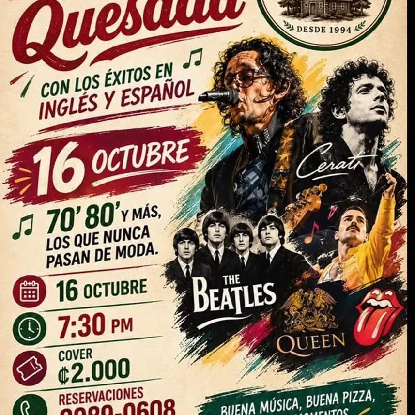 Concierto de clásicos de los 70 y 80 con Ed Quesada en Pizza La Finca; cover ₡2.000, viernes 16 de octubre a las 7:30 p. m.