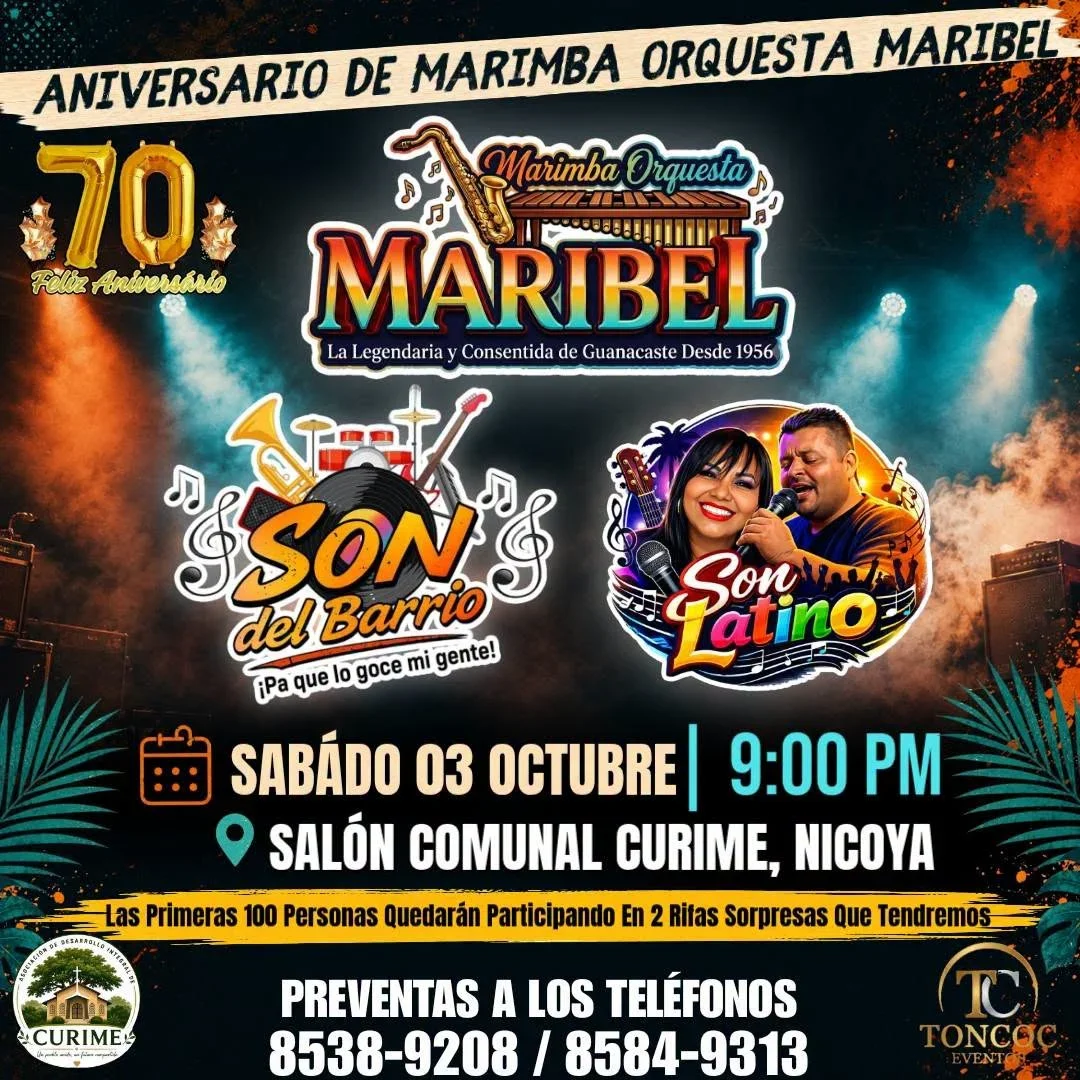 Celebración del 70 aniversario de la Marimba Orquesta Maribel con presentaciones en diferentes localidades, iniciando en Curime, Nicoya.