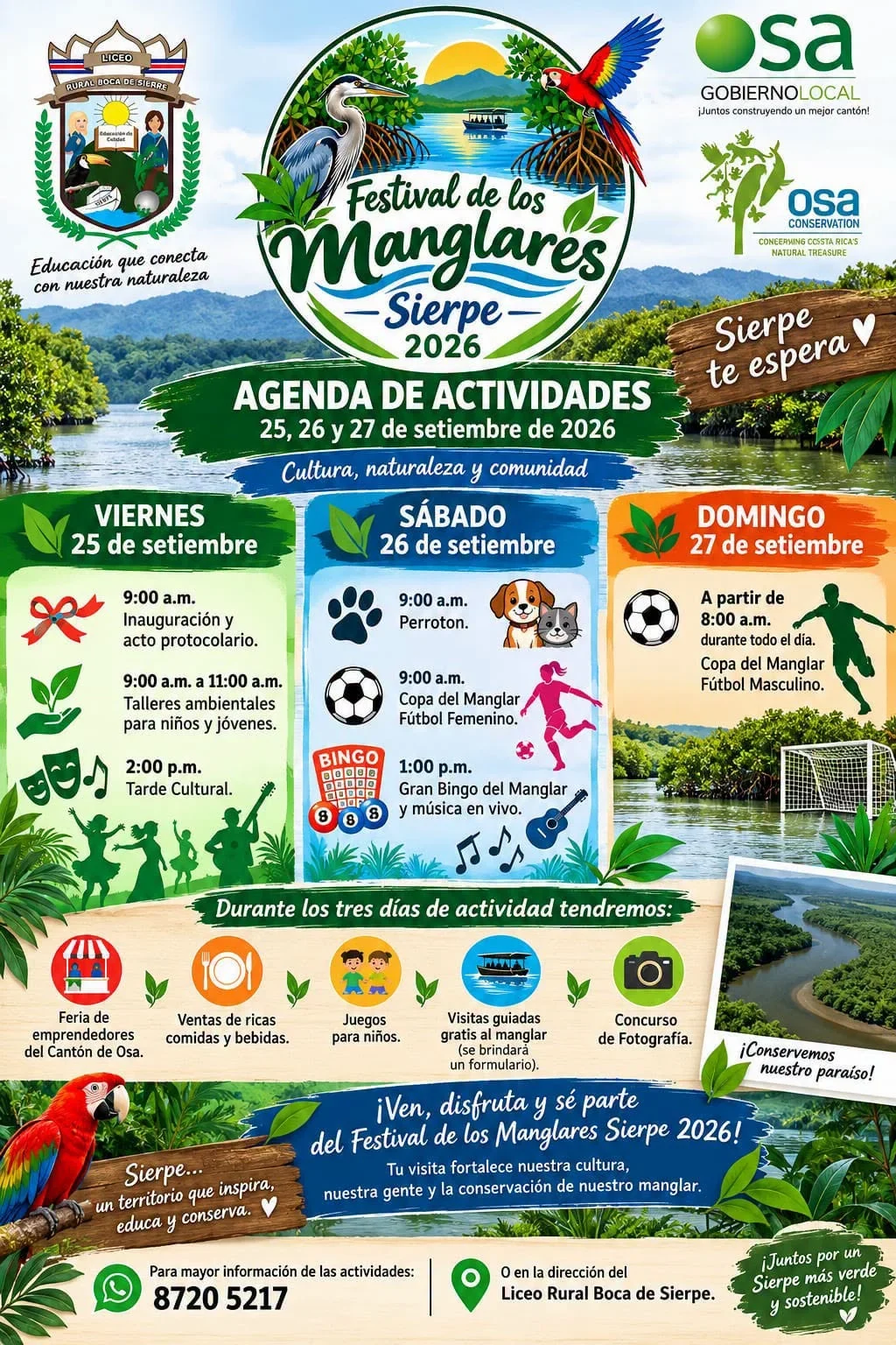 Tres días de actividades en Sierpe para celebrar la naturaleza, cultura y comunidad con talleres, deportes y feria de emprendedores.