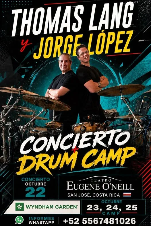 Concierto el 22 de octubre y campamento de batería los días 23, 24 y 25 en el Teatro Eugene O'Neill, San José.