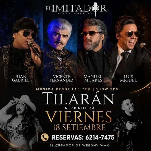 Disfruta un espectáculo musical con las mejores interpretaciones de Juan Gabriel, Vicente Fernández, Manuel Mijares y Luis Miguel en Tilarán.