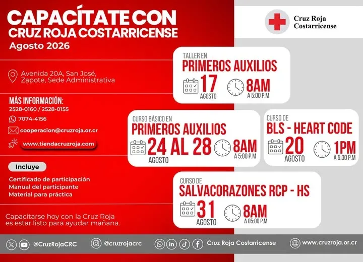 Inscríbete en los cursos de primeros auxilios y BLS en agosto de 2026 con la Cruz Roja.