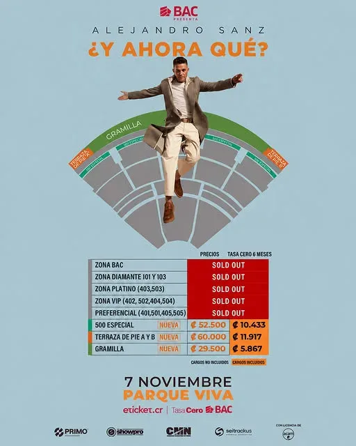 Disfruta de un nuevo concierto de Alejandro Sanz en el Parque Viva con localidades recién habilitadas.