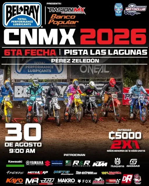 Vive la emoción del motocross en Pérez Zeledón con la 6.ª fecha del CNMX Bel-Ray 2026 este 30 de agosto.
