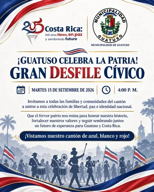 Desfile cívico para celebrar los 205 años de independencia de Costa Rica en el cantón de Guatuso.