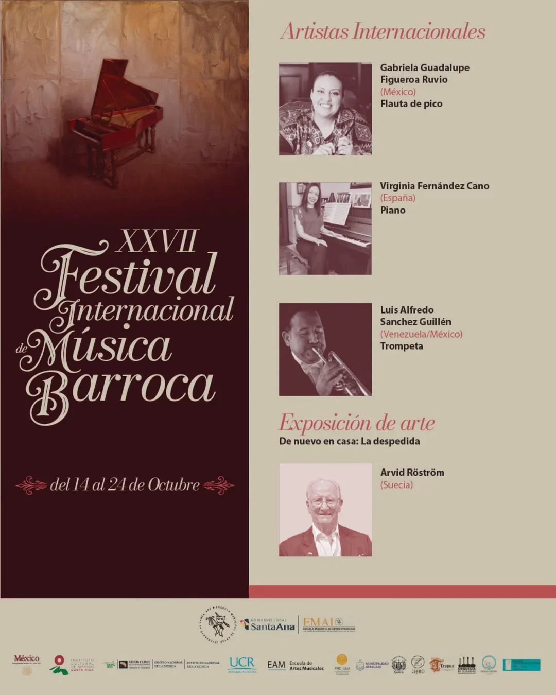 Festival de música barroca con artistas internacionales y exposición de arte del 14 al 24 de octubre.